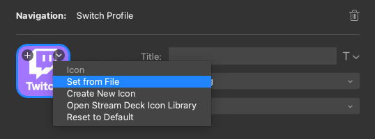 Screenshot showing how to add a custom icon in Stream Deck
